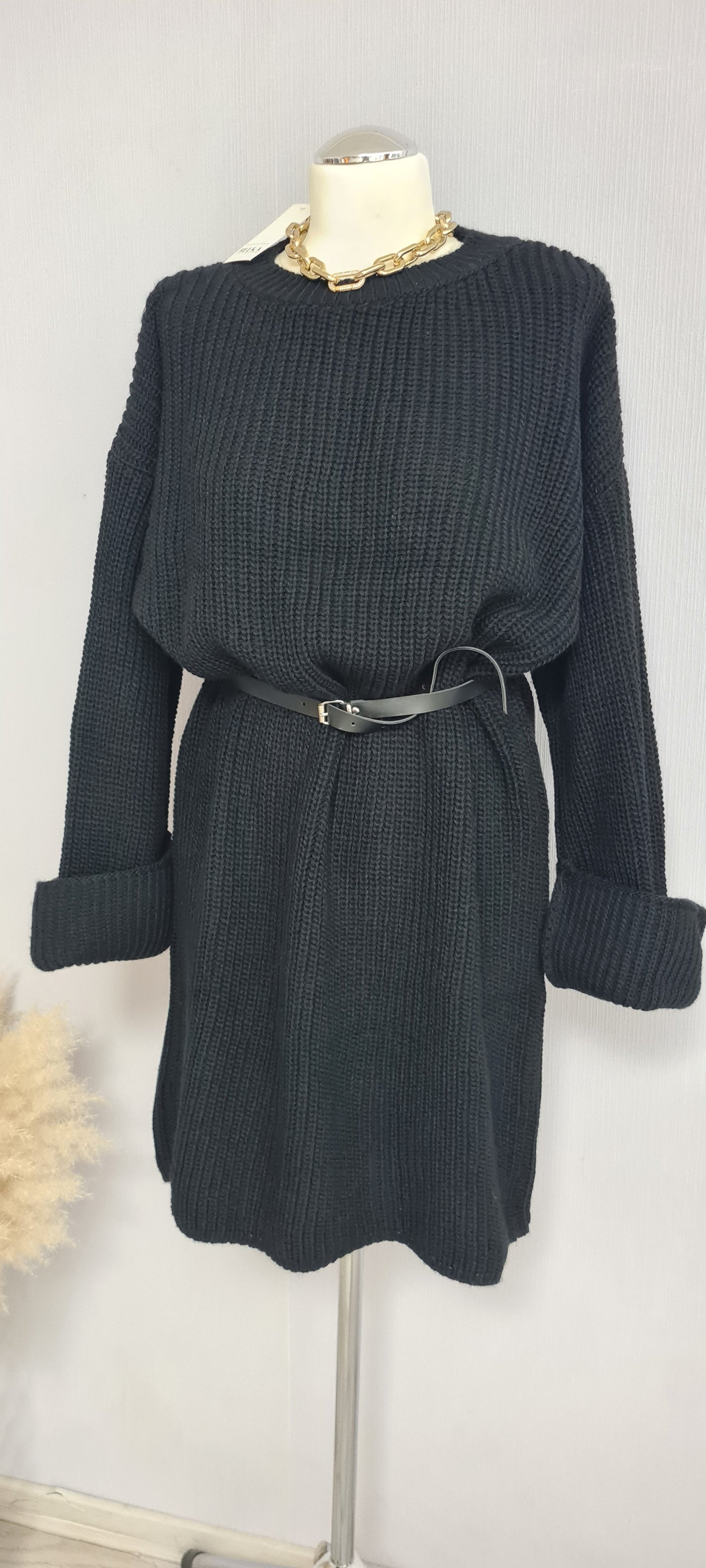 Oversize Pullover Kleid - schwarz